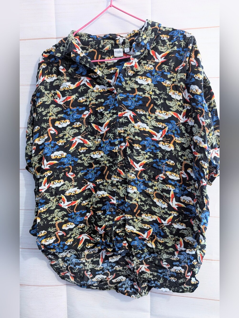 Nwot Rare Twik Hi Low Hem  Button Down Shirt Japanese Crane Print Size Medium